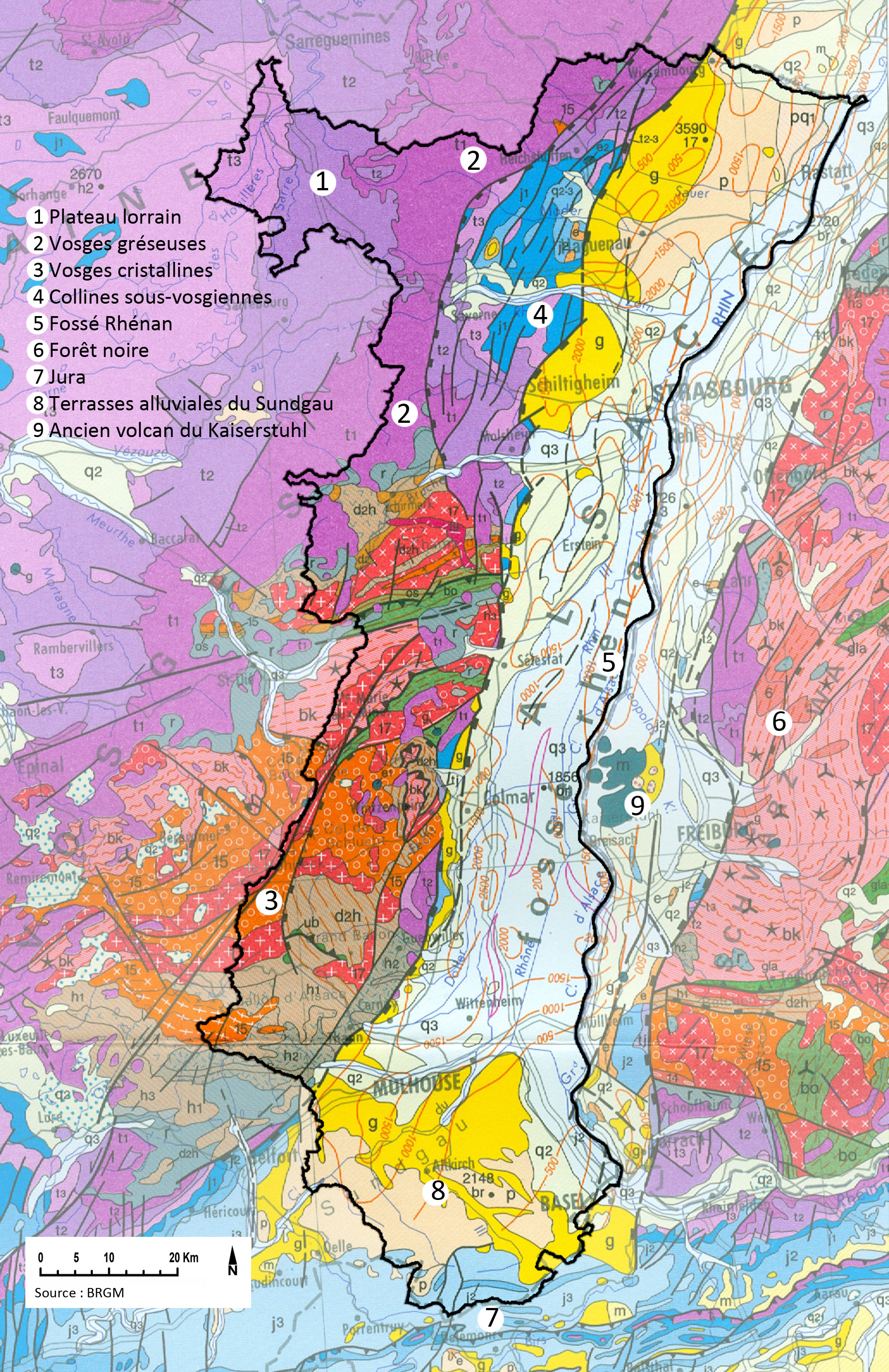 Carte géologique Bas-Rhin 1849 Alsace Impression Qualité Supérieure 315g/m²